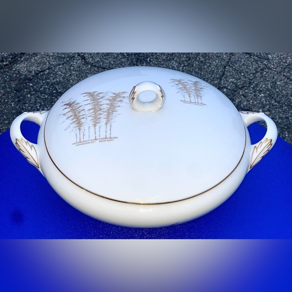 Vintage Discontinued Fukagawa Arita GOLD BAMBOO Handled Lidded Vegetable Bowl - Picture 5 of 12